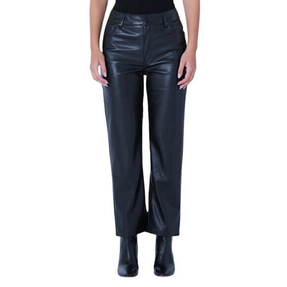 Badgley Mischka Pants - Badgley Mischka Navy Blue Vegan Leather High Rise Straight Leg Stretchy Pants 6